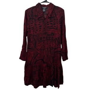 Saint Tropez West Vintage Red and Black Abstract Print Collared Dress Size 10